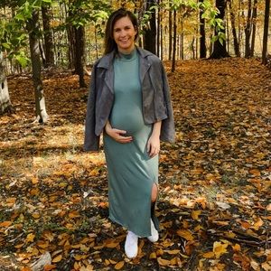 Maternity PinkBlush Mock Sleeveless Midi Dress